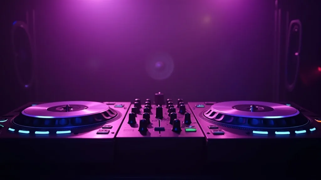 cabine DJ avec platines et faders lumineux sous lumière violette a Limoges