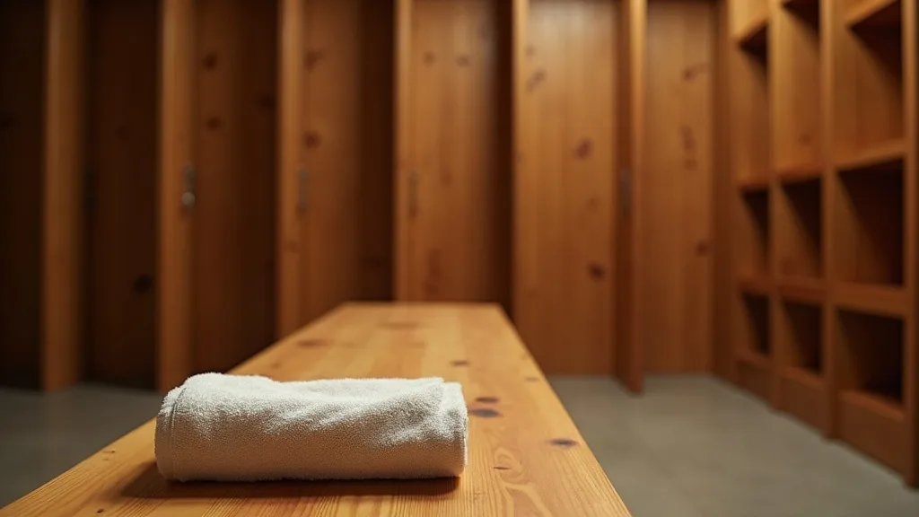 banc de vestiaire en bois avec serviette pliée et casier ouvert vide a Limoges