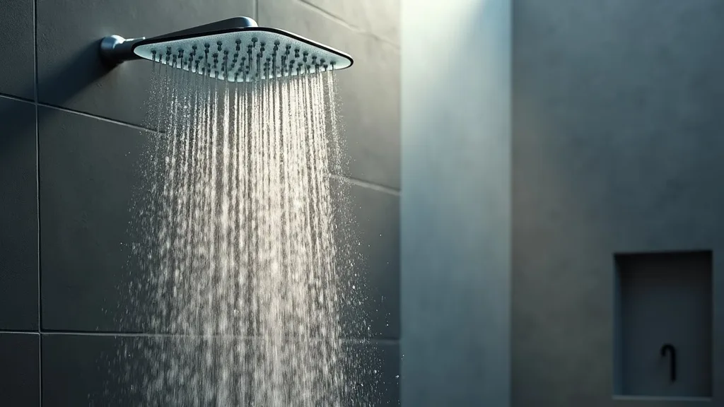 pomme de douche pluie sur carrelage ardoise, eau et brume fine a Limoges